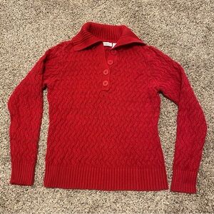 Liz Claiborne Red Knit Sweater Medium Mock Neck Large Collar Button EUC
